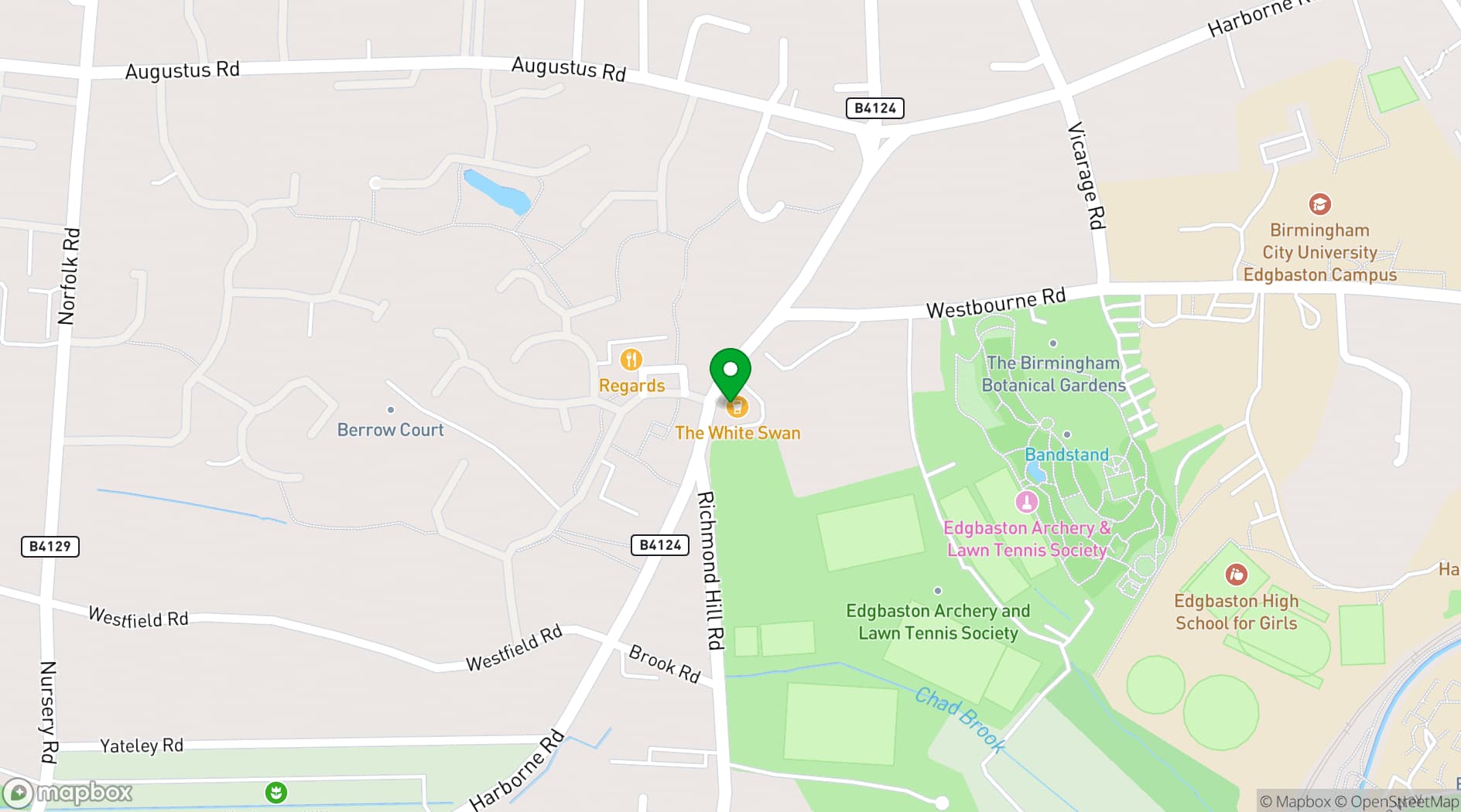 Map showing The White Swan Edgbaston