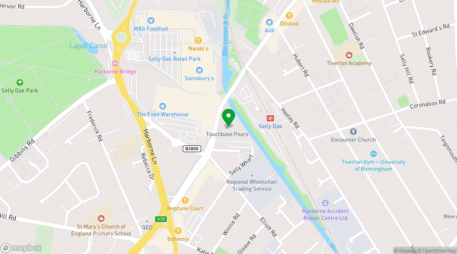 Map showing TouchBase Pears