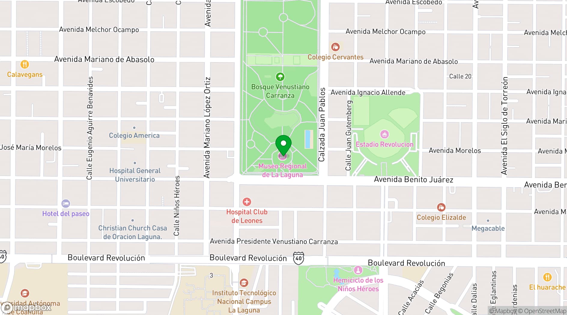 Map showing Museo Regional de La Laguna