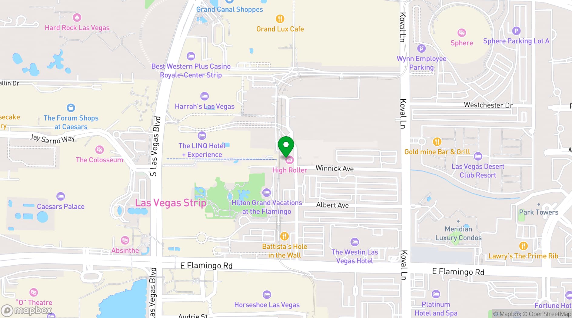 Map showing High Roller Wheel