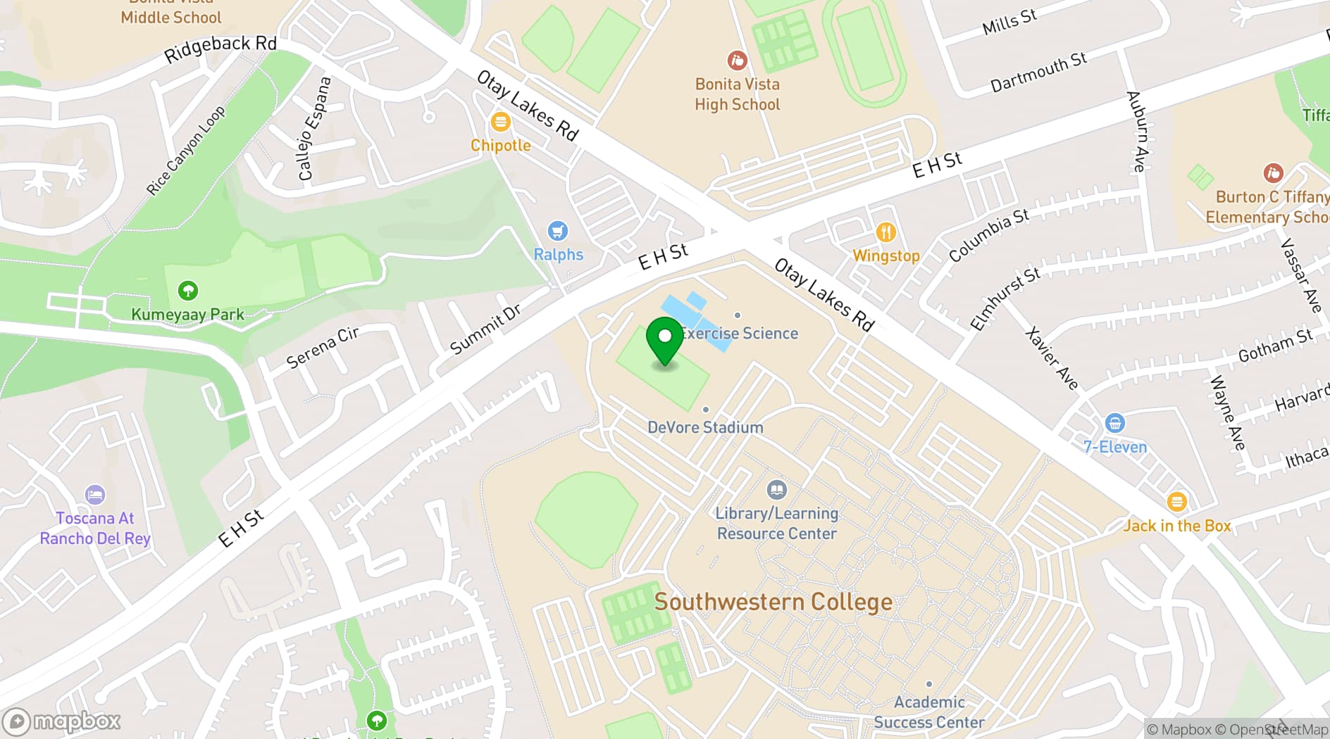 Map showing Southwestern College