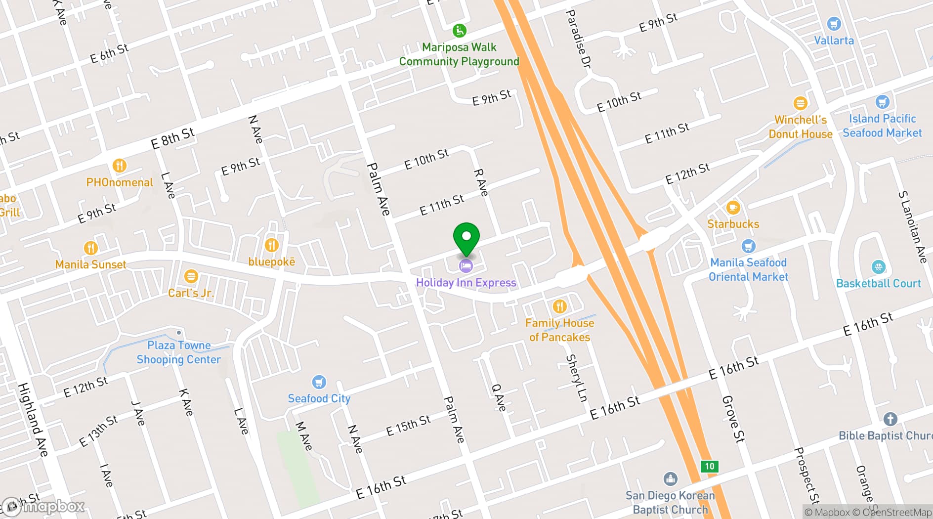 Map showing Holiday Inn Express San Diego South-National City