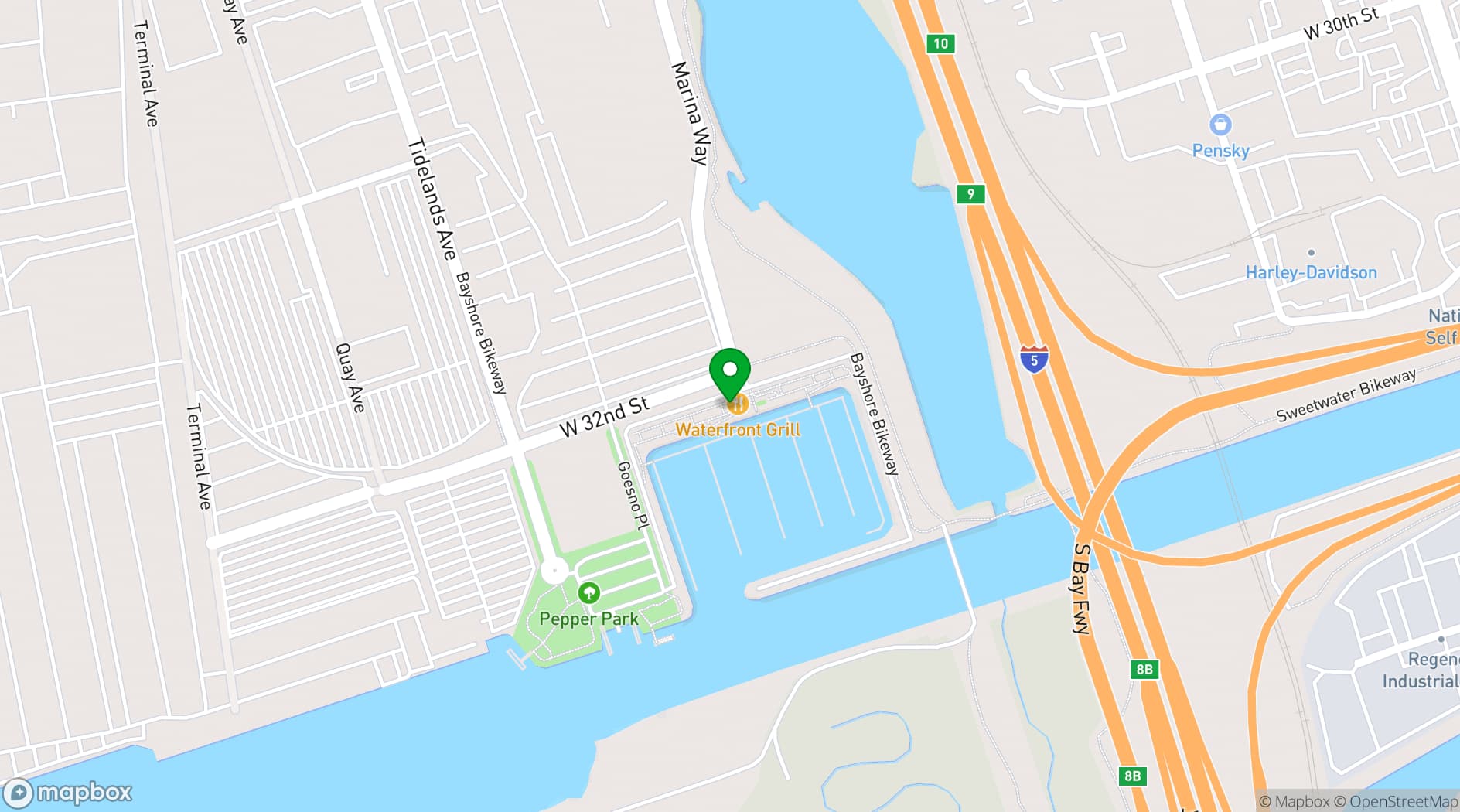Map showing The Waterfront Grill
