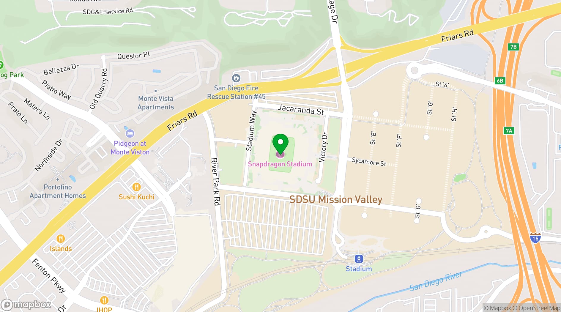 Map showing Snapdragon Stadium