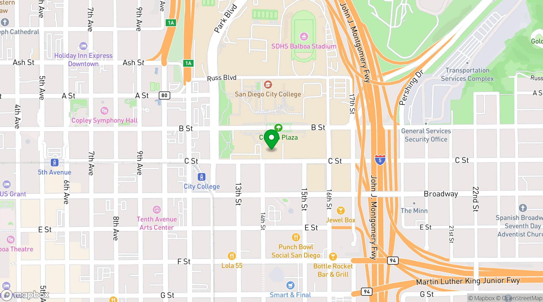 Map showing City College Theatre