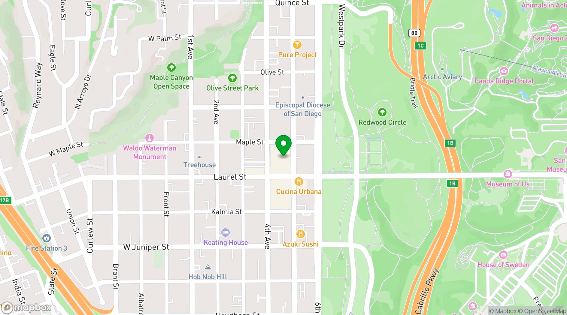 Map showing Mister A's Restaurant