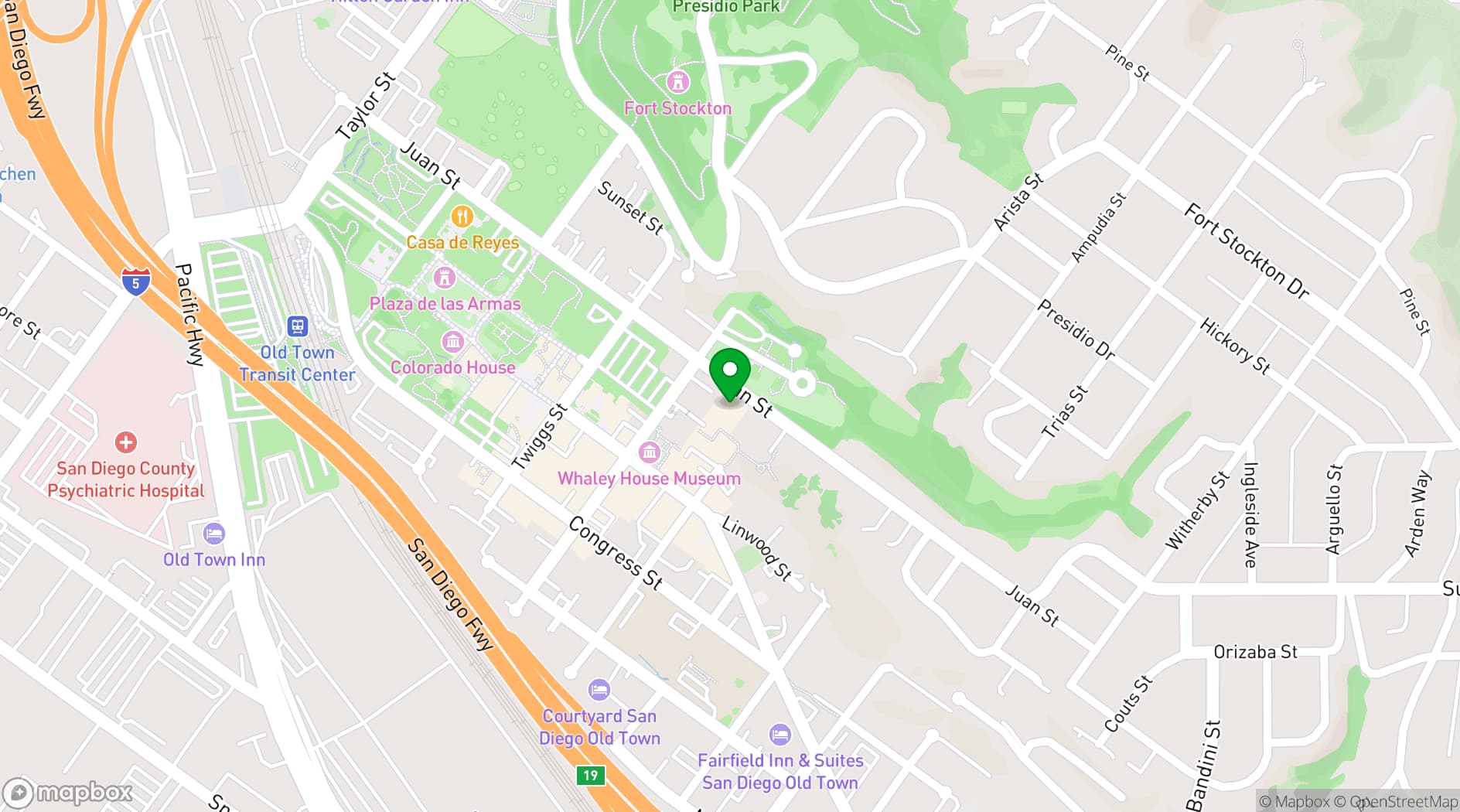 Map showing Old Town Tequila Factory Restaurant and Cantina