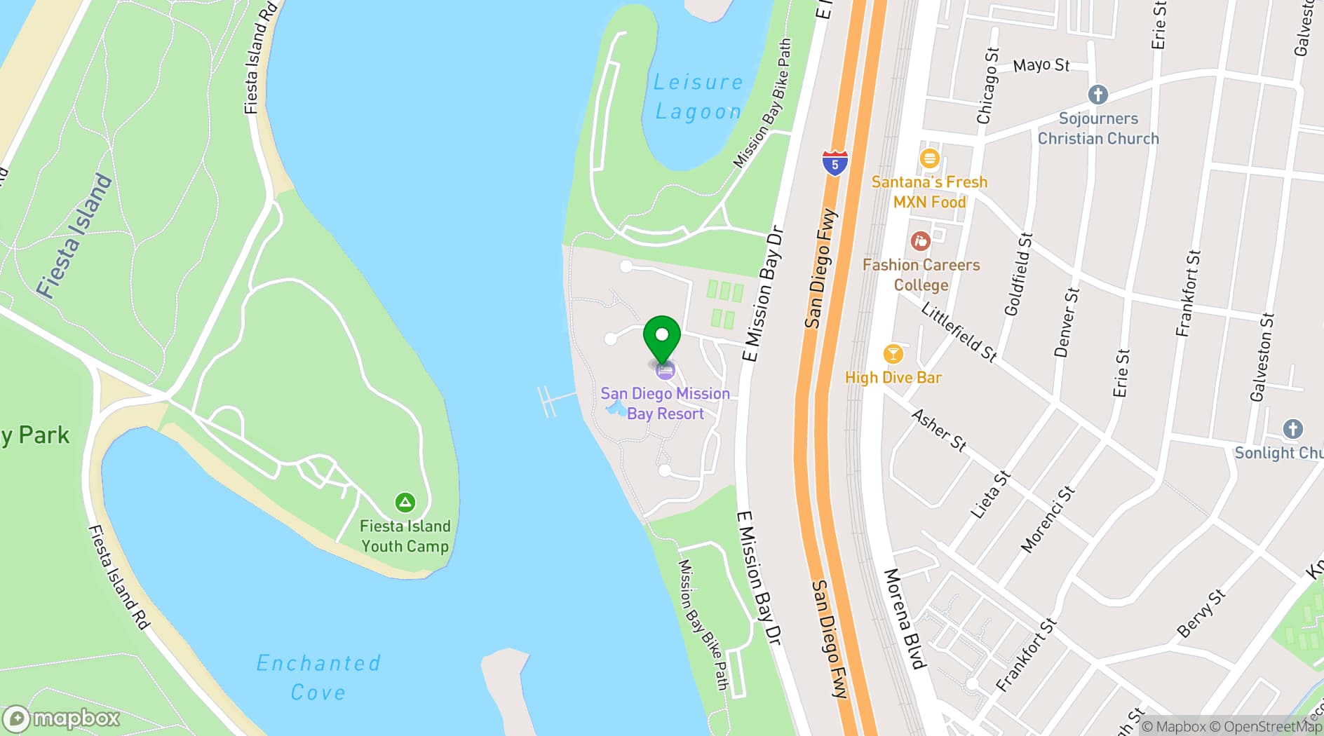 Map showing San Diego Mission Bay Resort