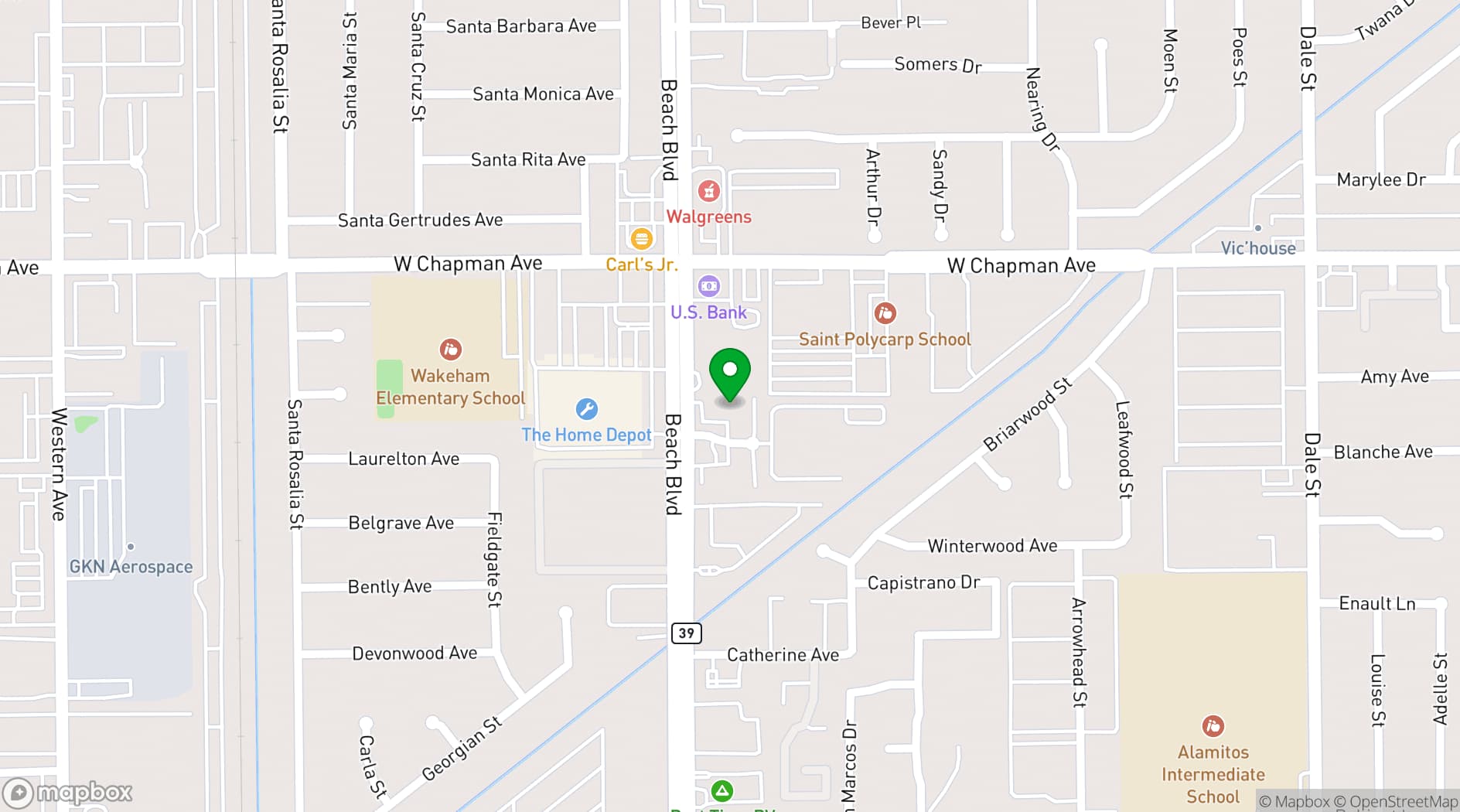 Map showing Crystal Restaurant and Banquet