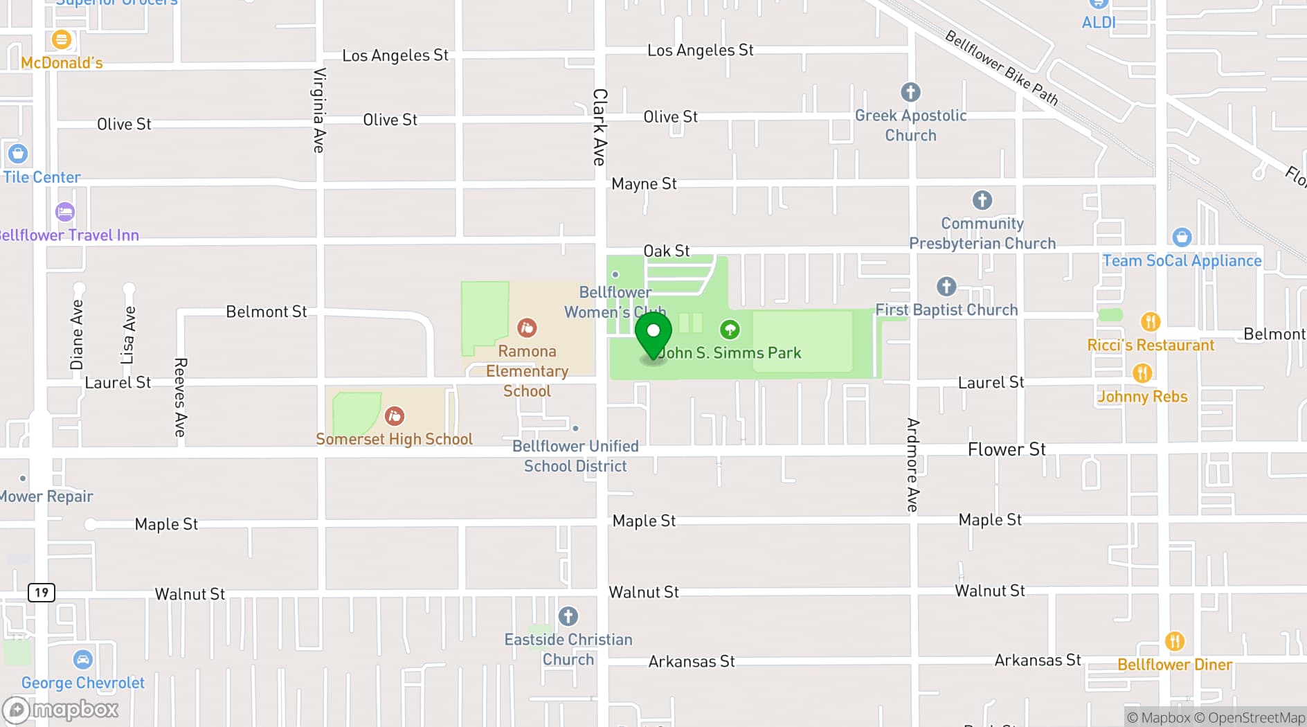 Map showing John S. Simms Park