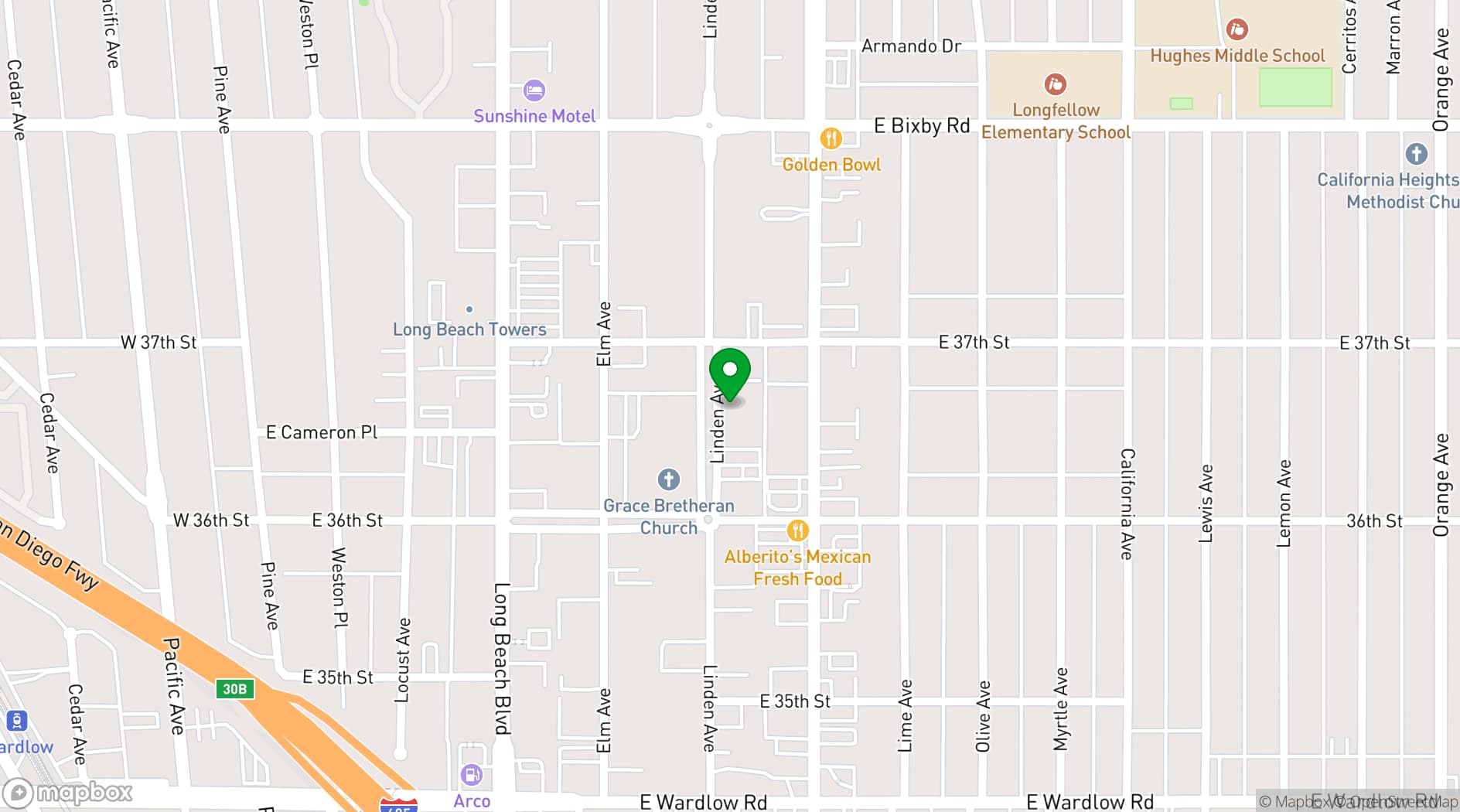 Map showing Petroleum Club Long Beach