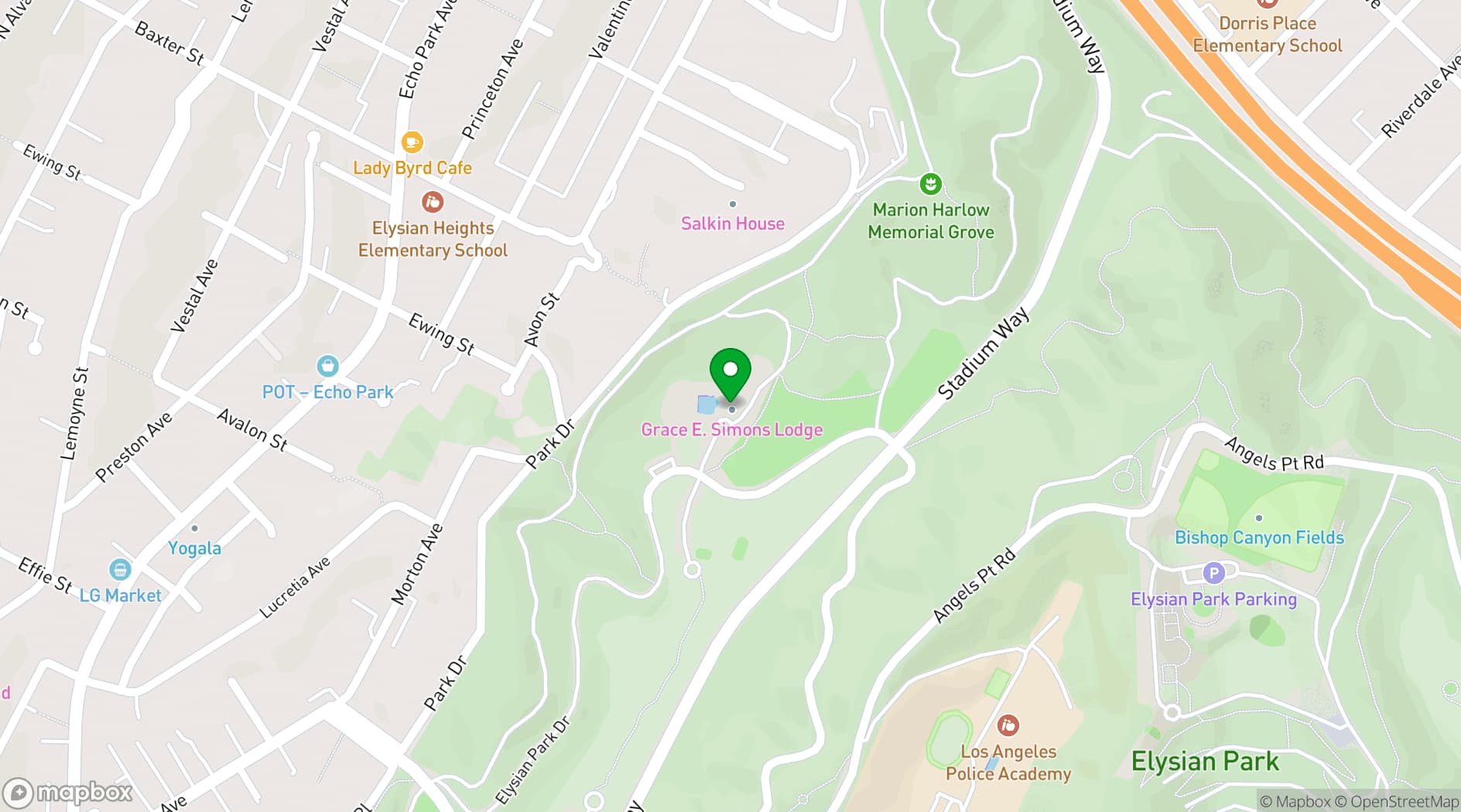 Map showing Grace E. Simons Lodge