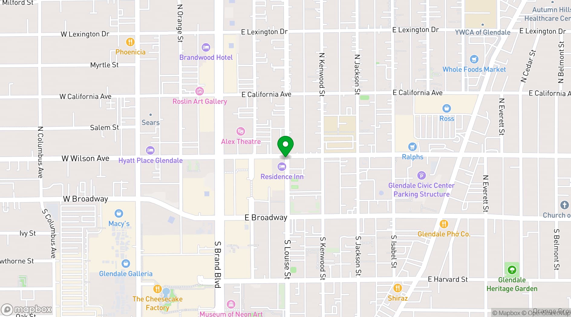 Map showing Glendale