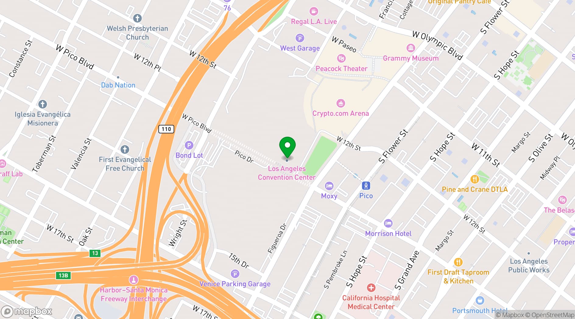 Map showing Los Angeles St. Executive Center