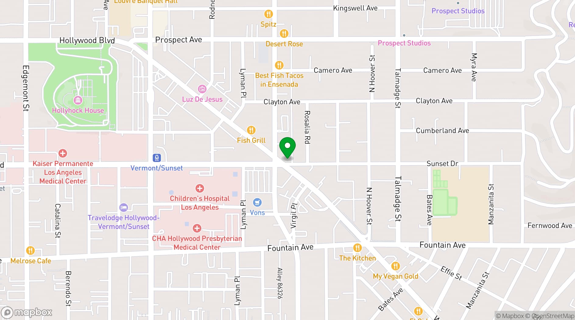 Map showing Vista Theater Hollywood
