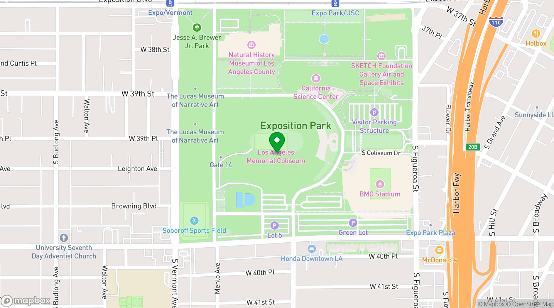 Map showing Los Angeles Coliseum