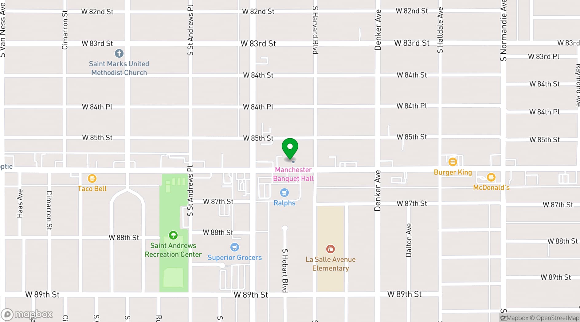 Map showing Manchester Banquet Hall