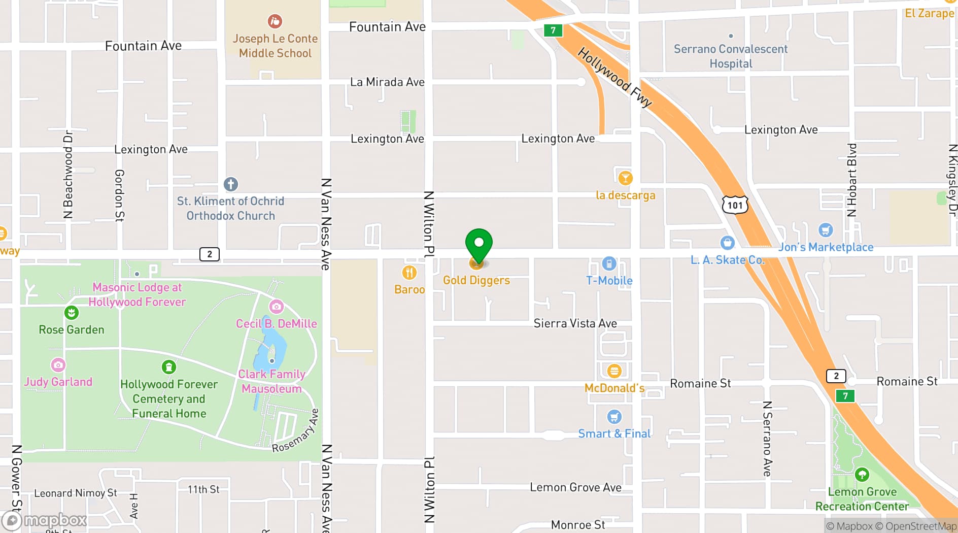 Map showing Gold-Diggers Hotel