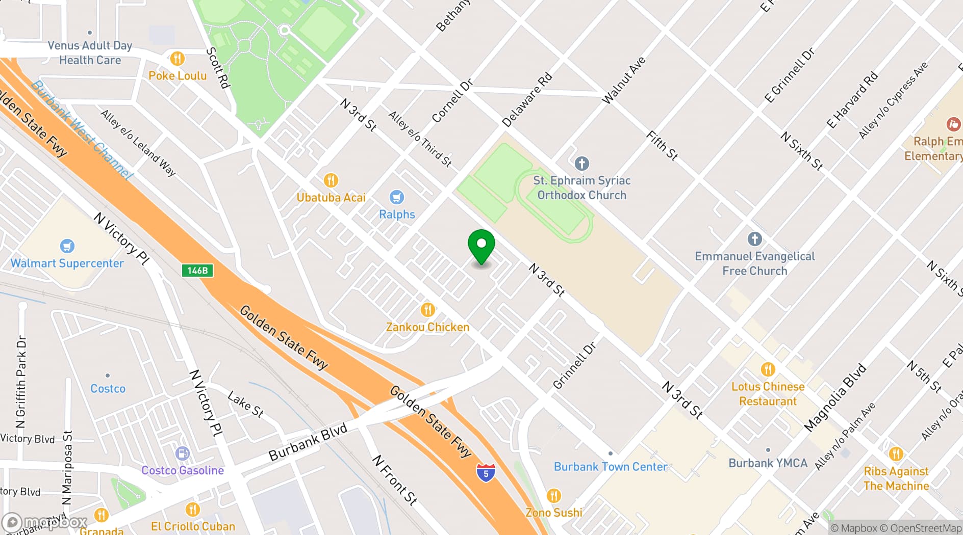 Map showing Chuck E. Cheese Burbank