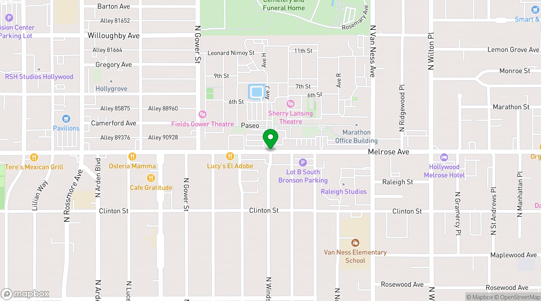 Map showing Paramount Pictures Studios Special Events