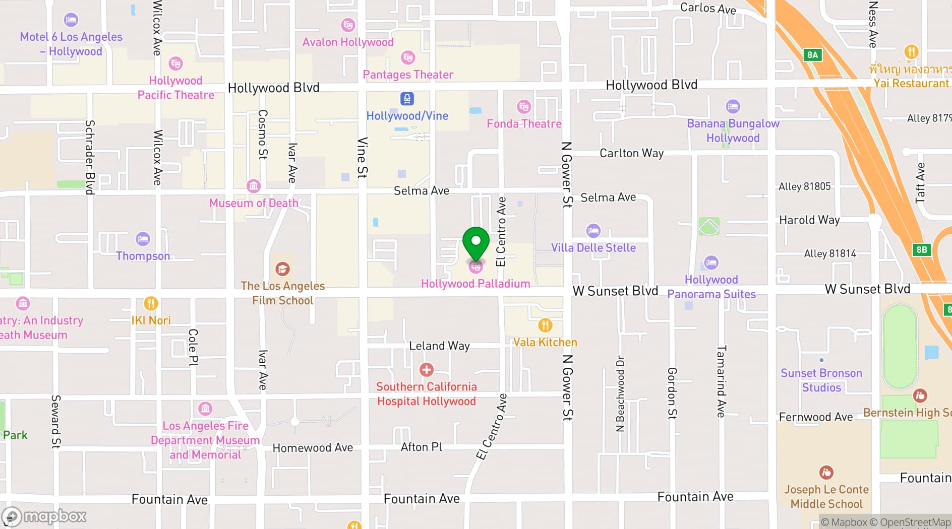 Map showing Hollywood Palladium