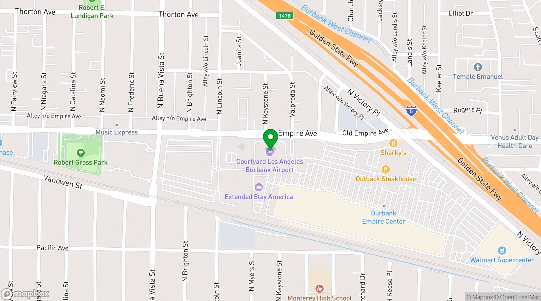 Map showing Courtyard Los Angeles Burbank Airport