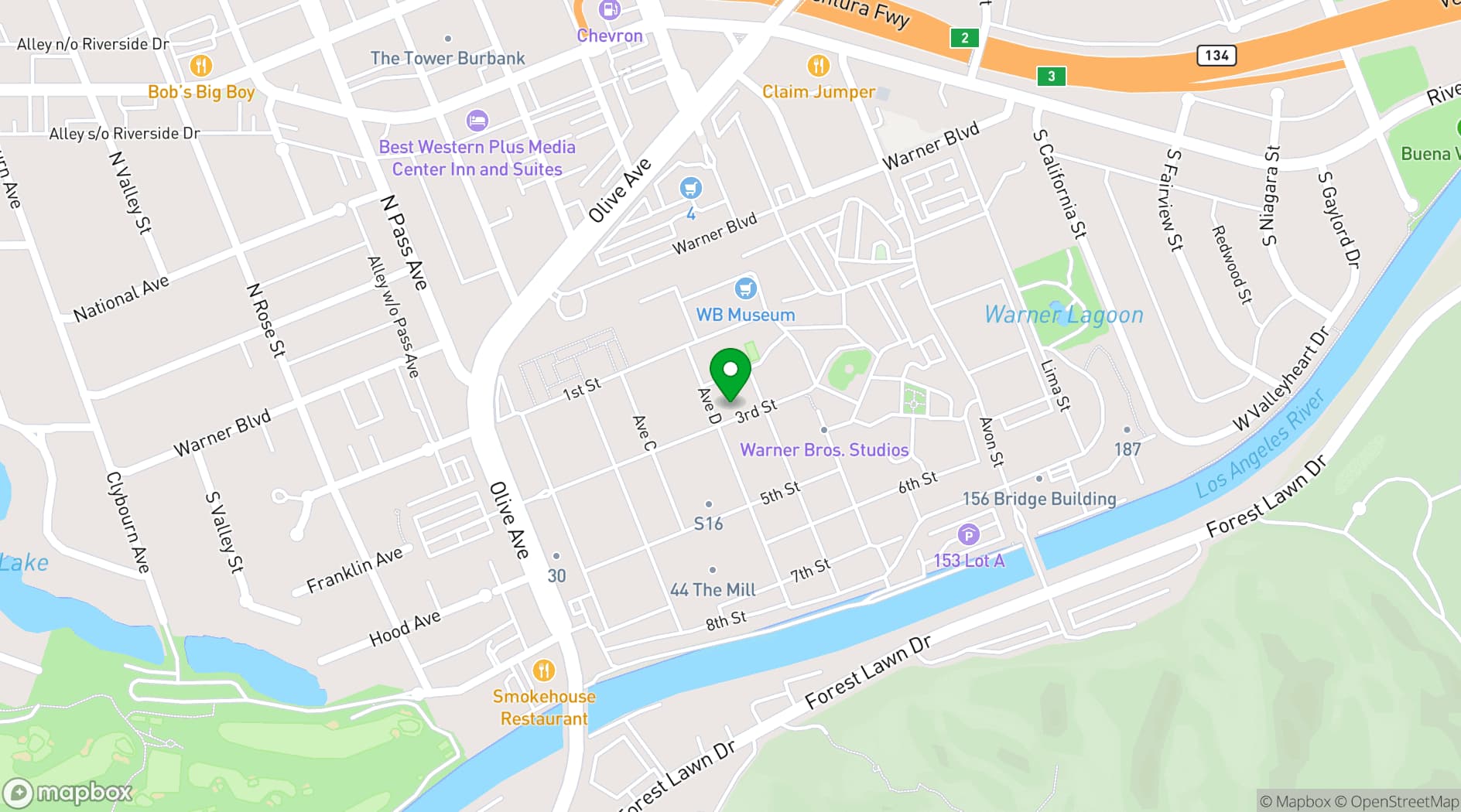 Map showing Warner Bros. Studios