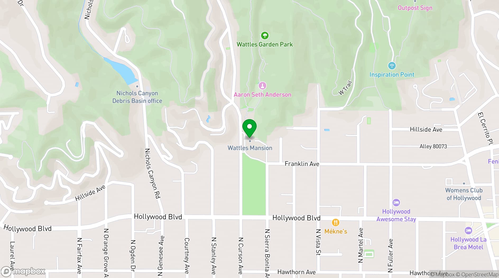 Map showing Wattles Mansion and Gardens