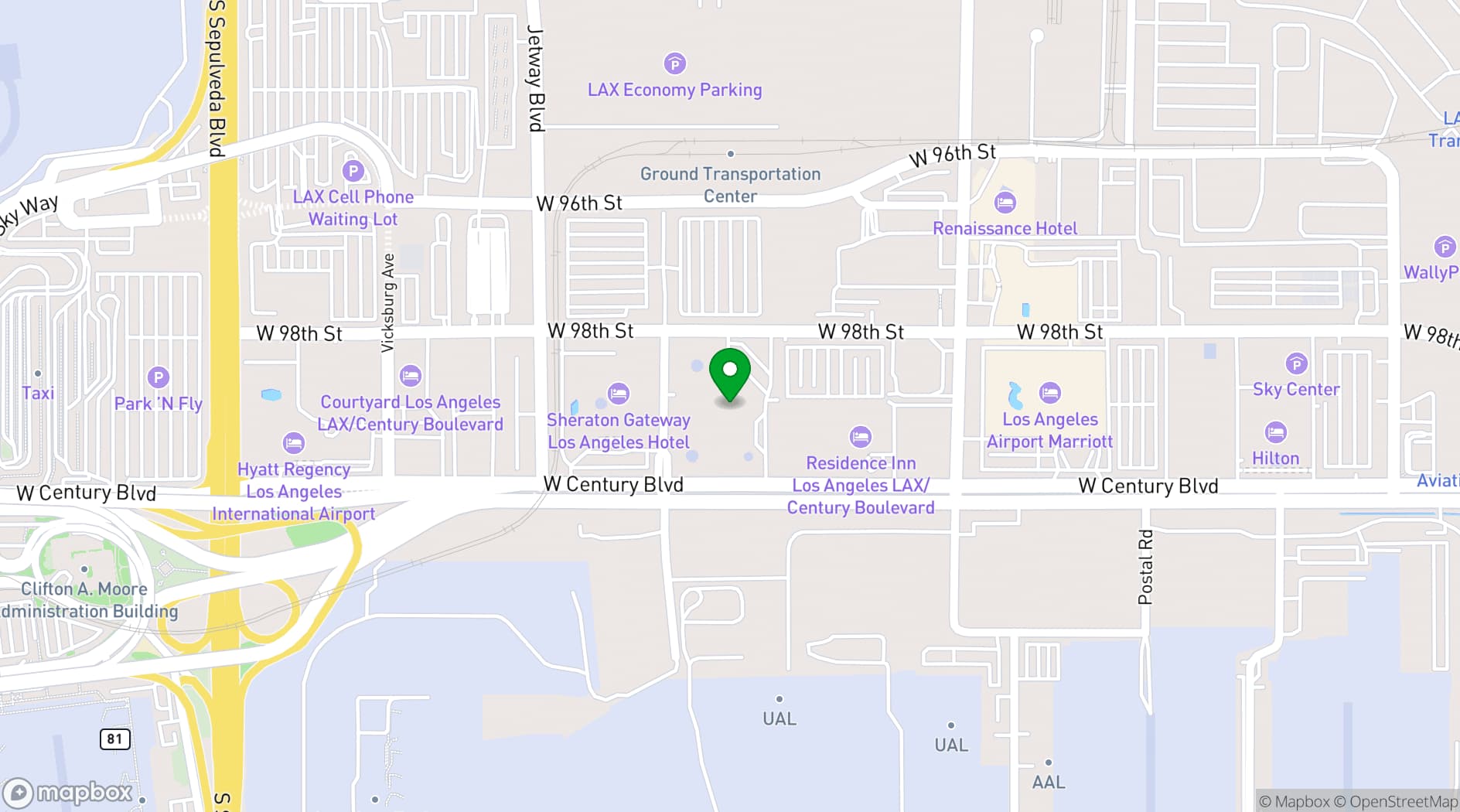 Map showing Sonesta Los Angeles Airport LAX