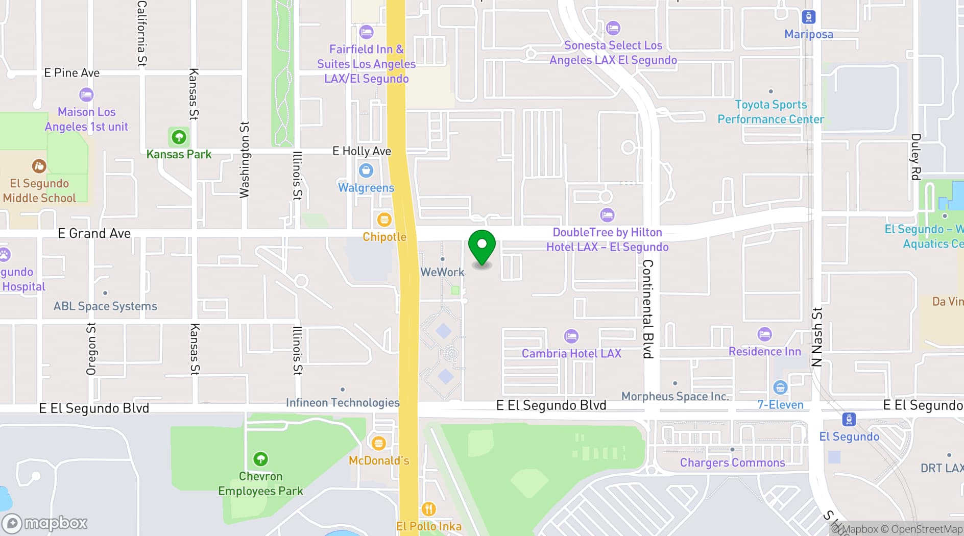 Map showing Premier Workspaces El Segundo