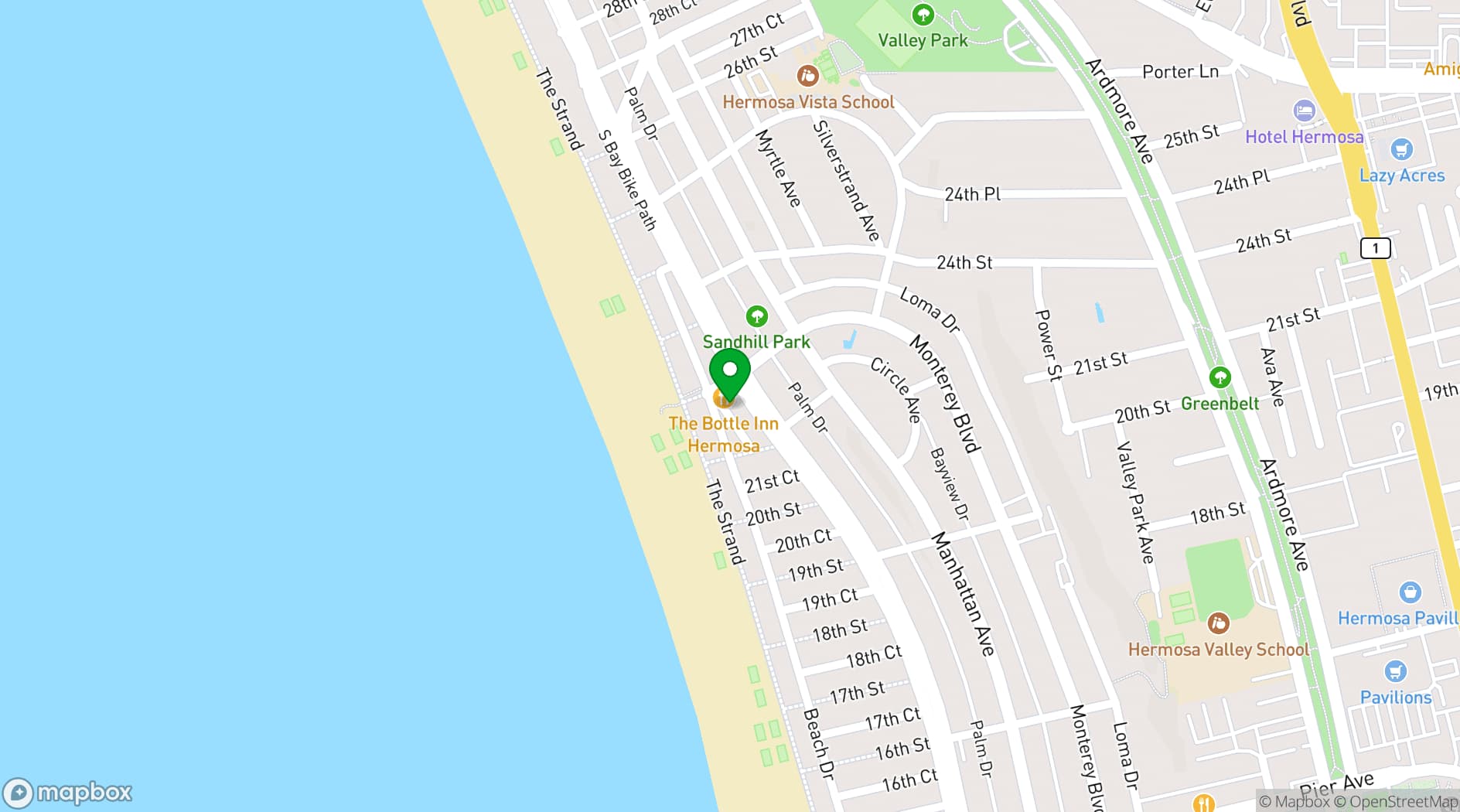 Map showing The Bottle Inn Hermosa