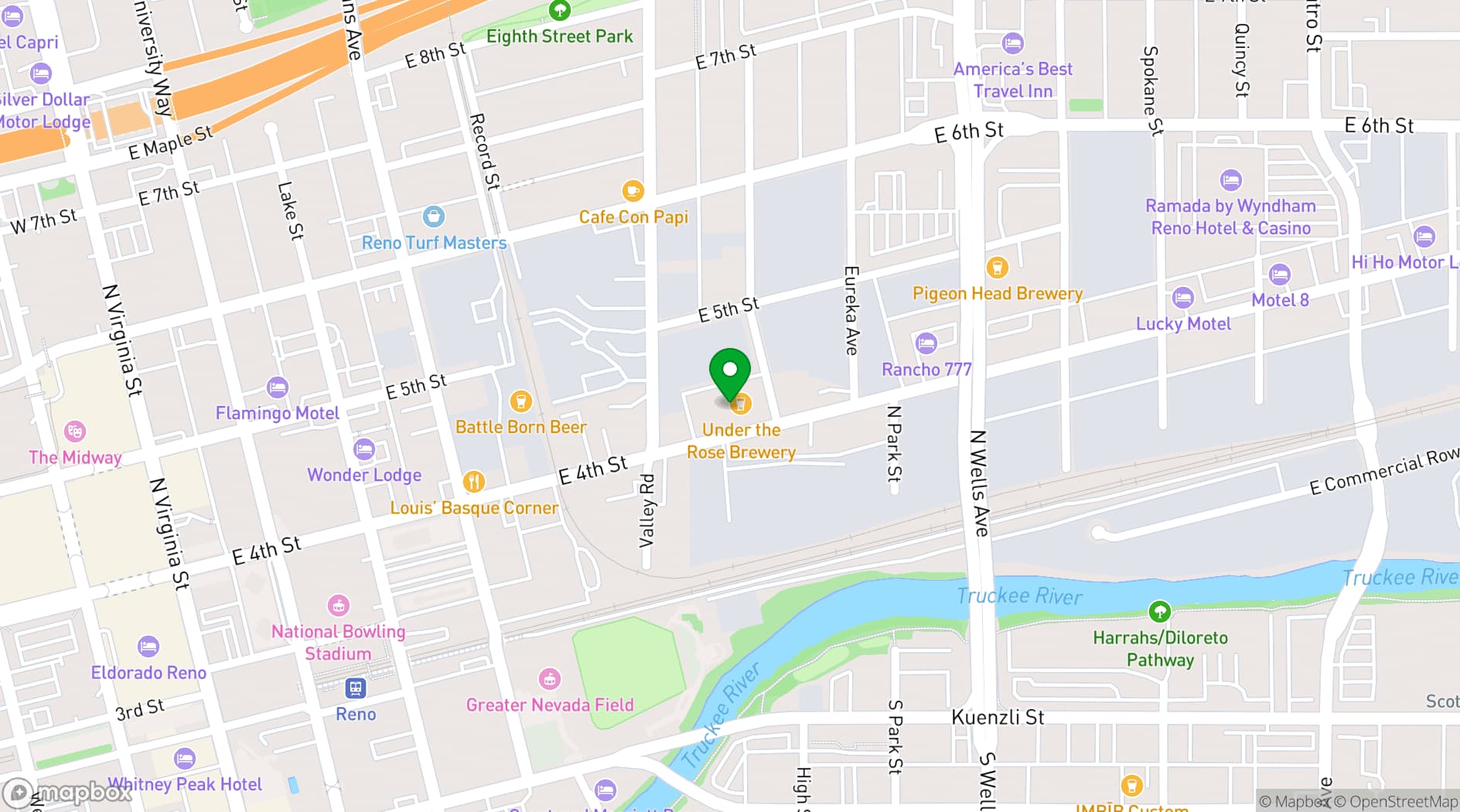 Map showing The Blue Bird Reno