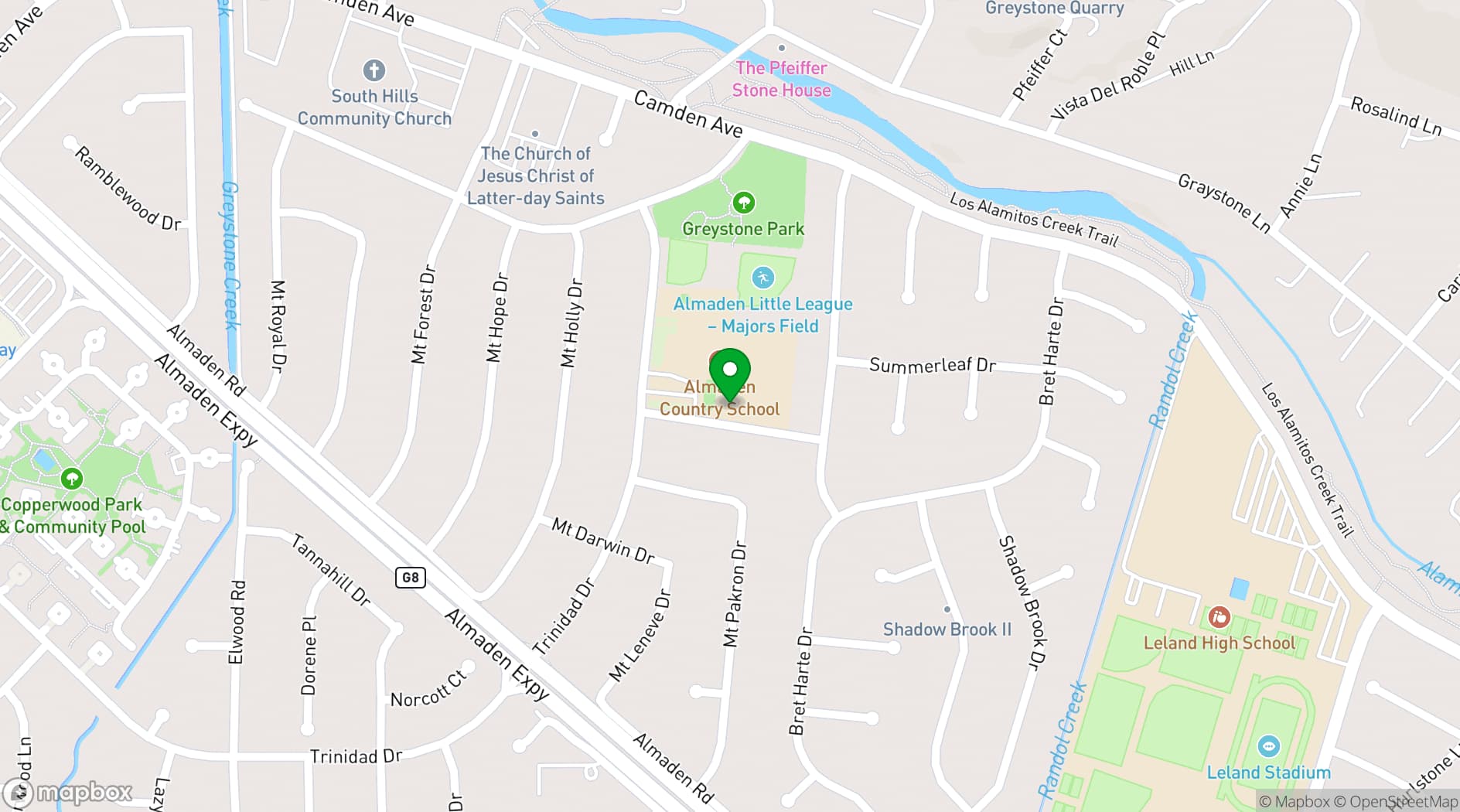 Map showing Fisher Event Center at Almaden Country Day School