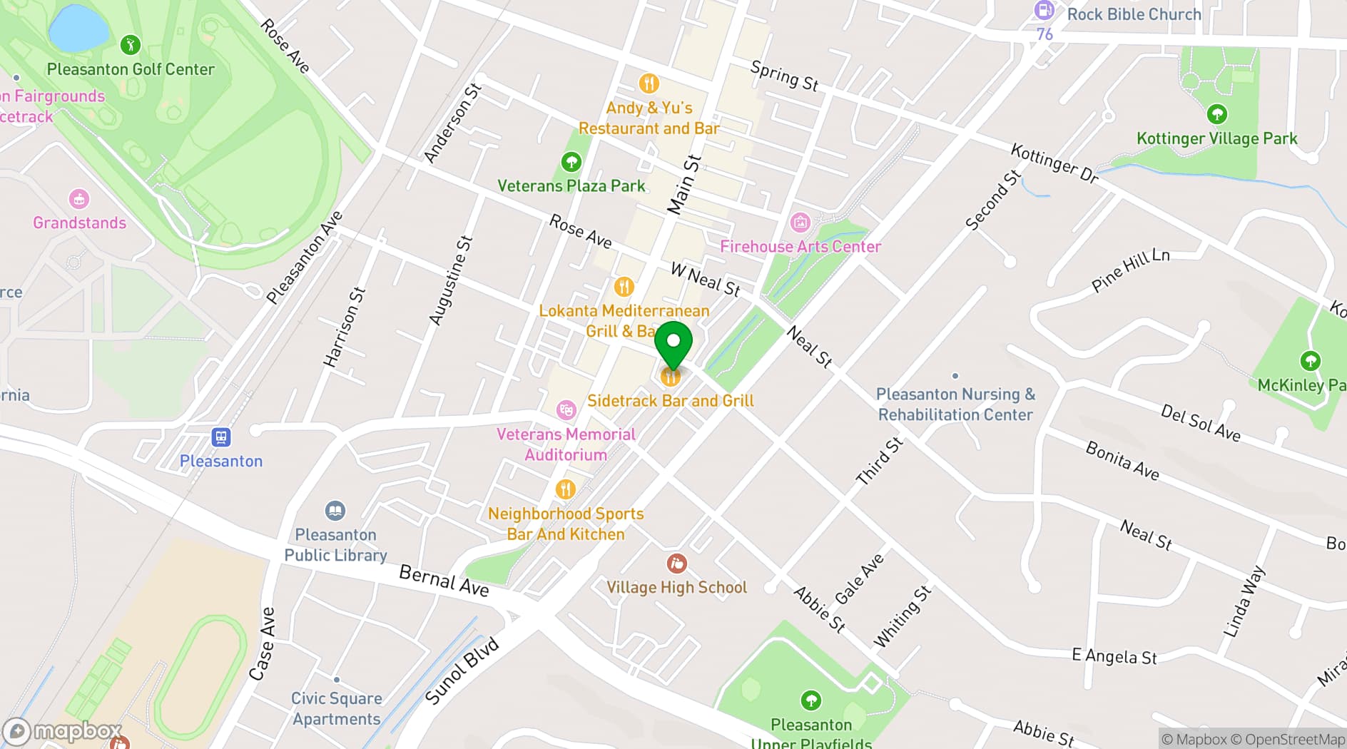 Map showing SideTrack Bar + Grill