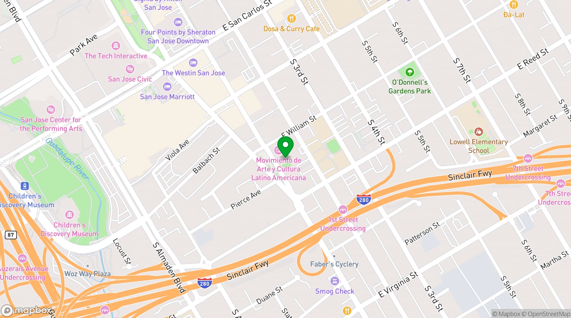 Map showing San Jose Museum of Quilts & Textiles