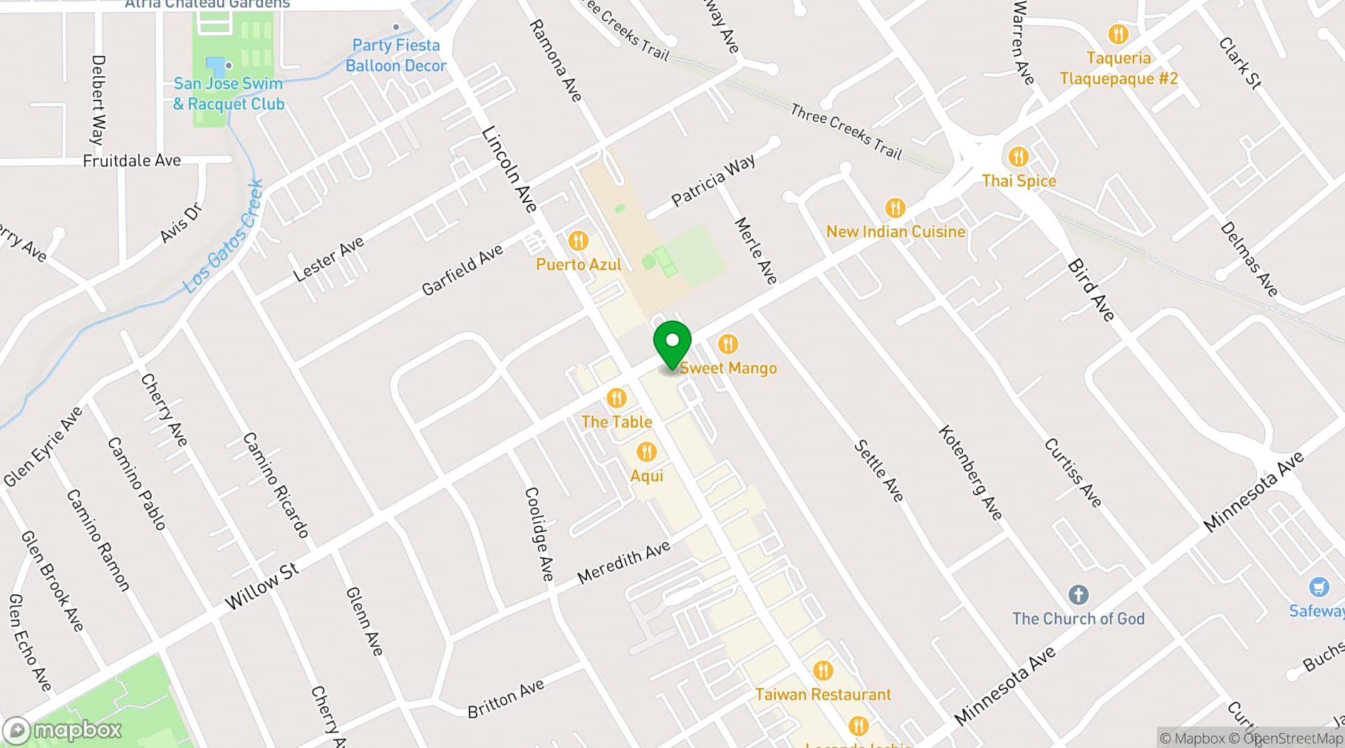 Map showing Willow Street Wood-Fired Pizza