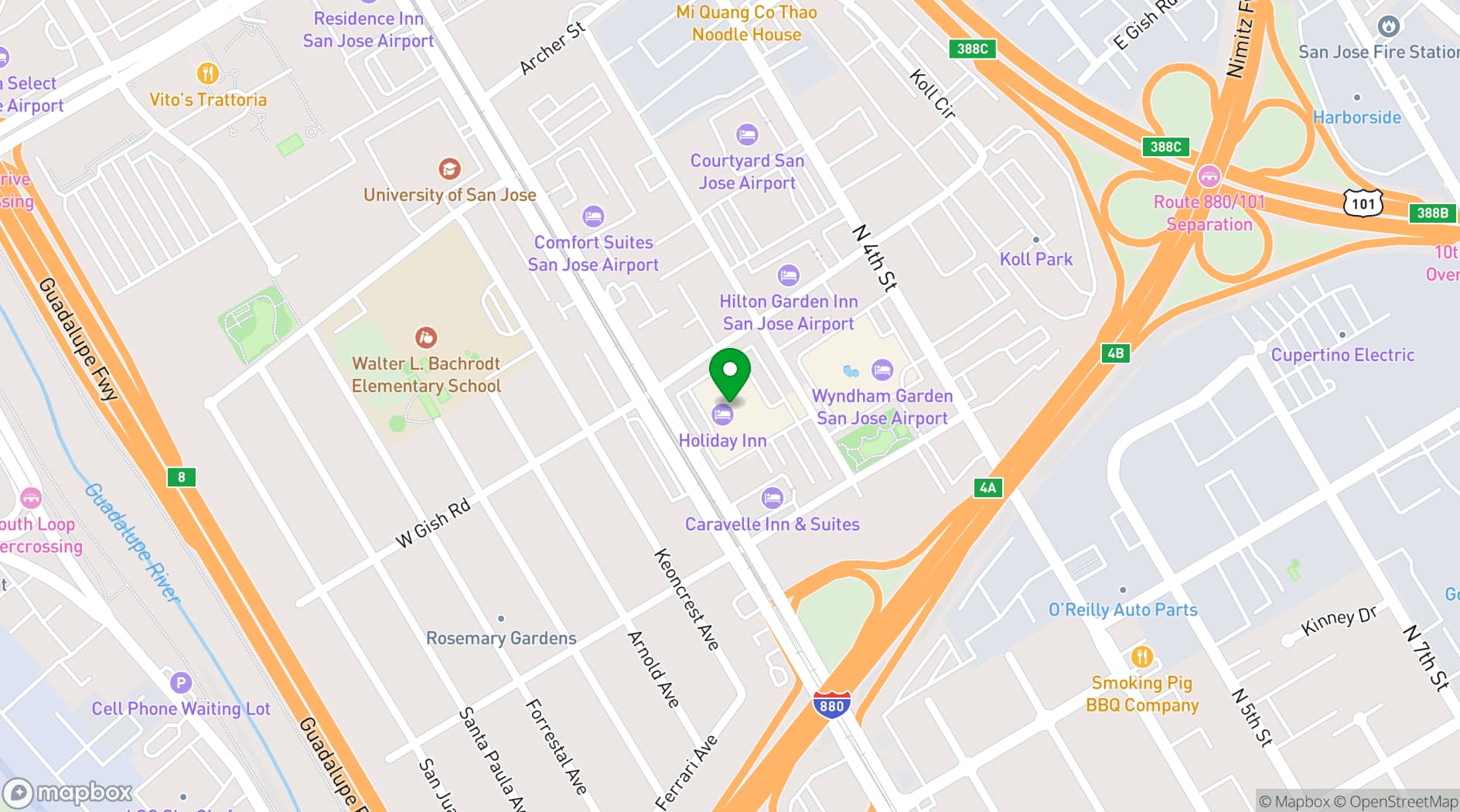Map showing Holiday Inn San Jose - Silicon Valley