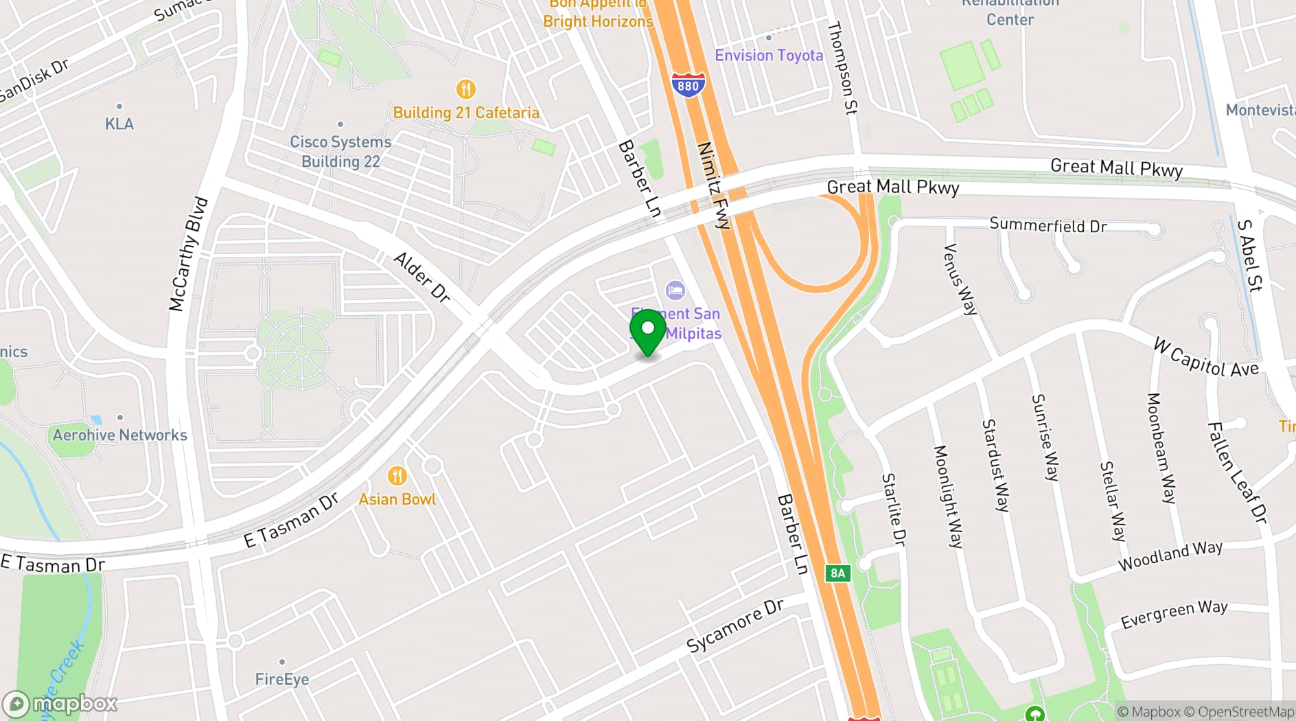 Map showing Element San Jose Milpitas