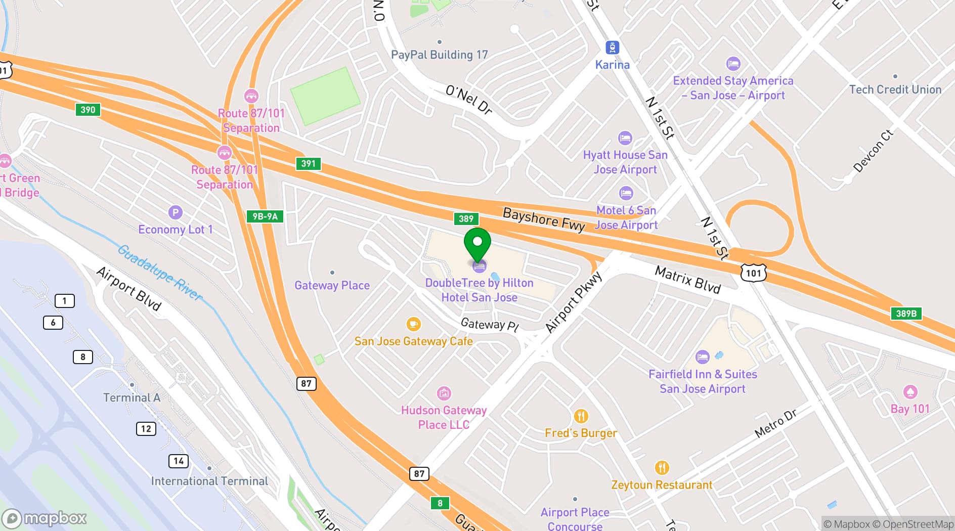 Map showing Hilton San Jose