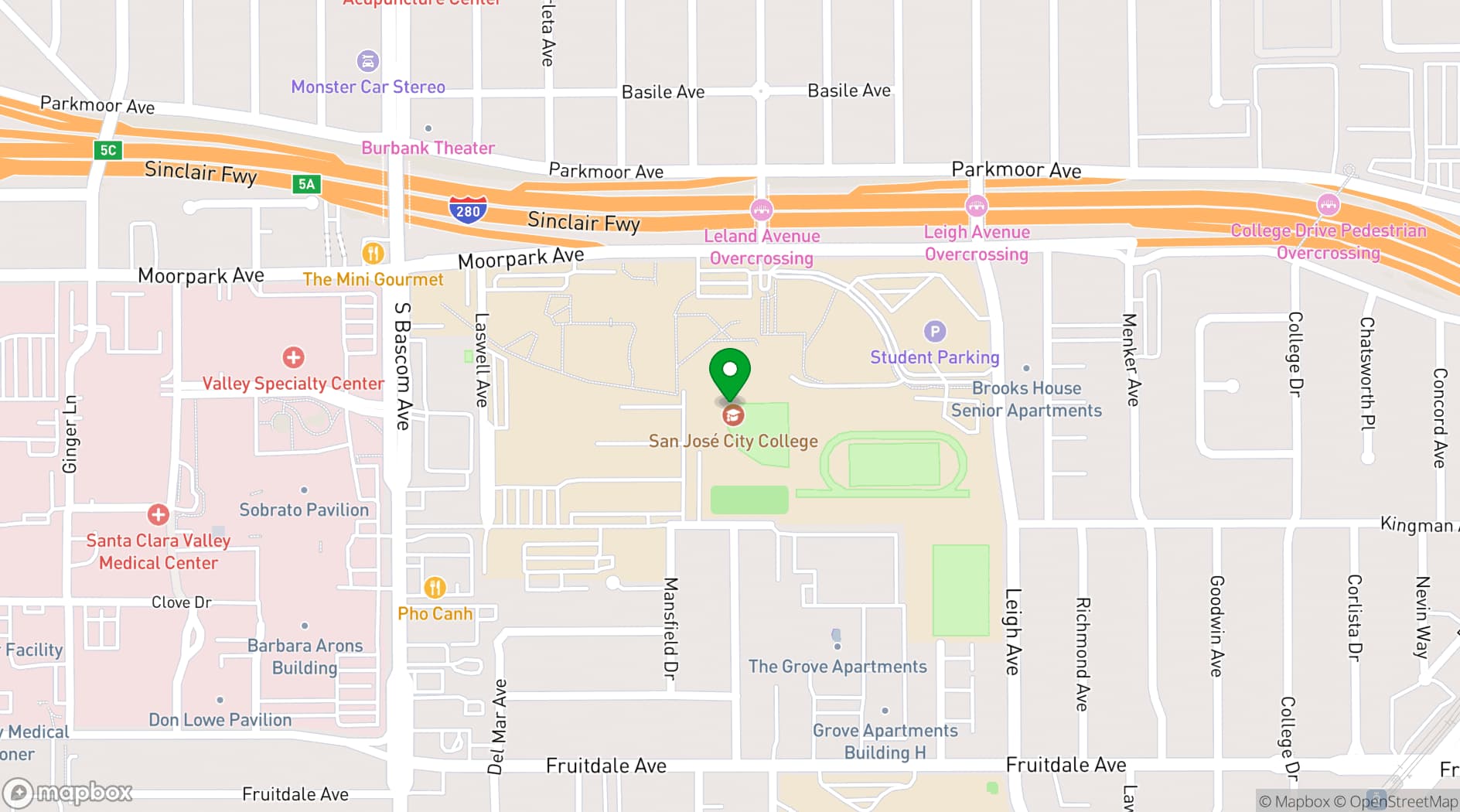 Map showing San José City College