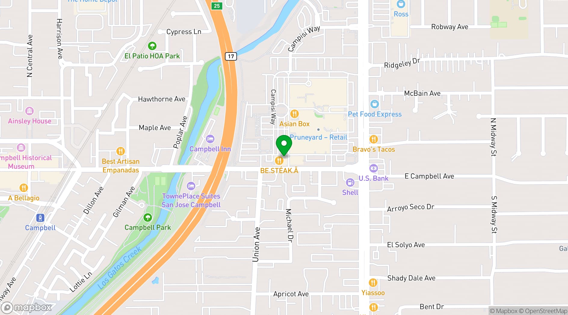 Map showing BE.STEAK.A