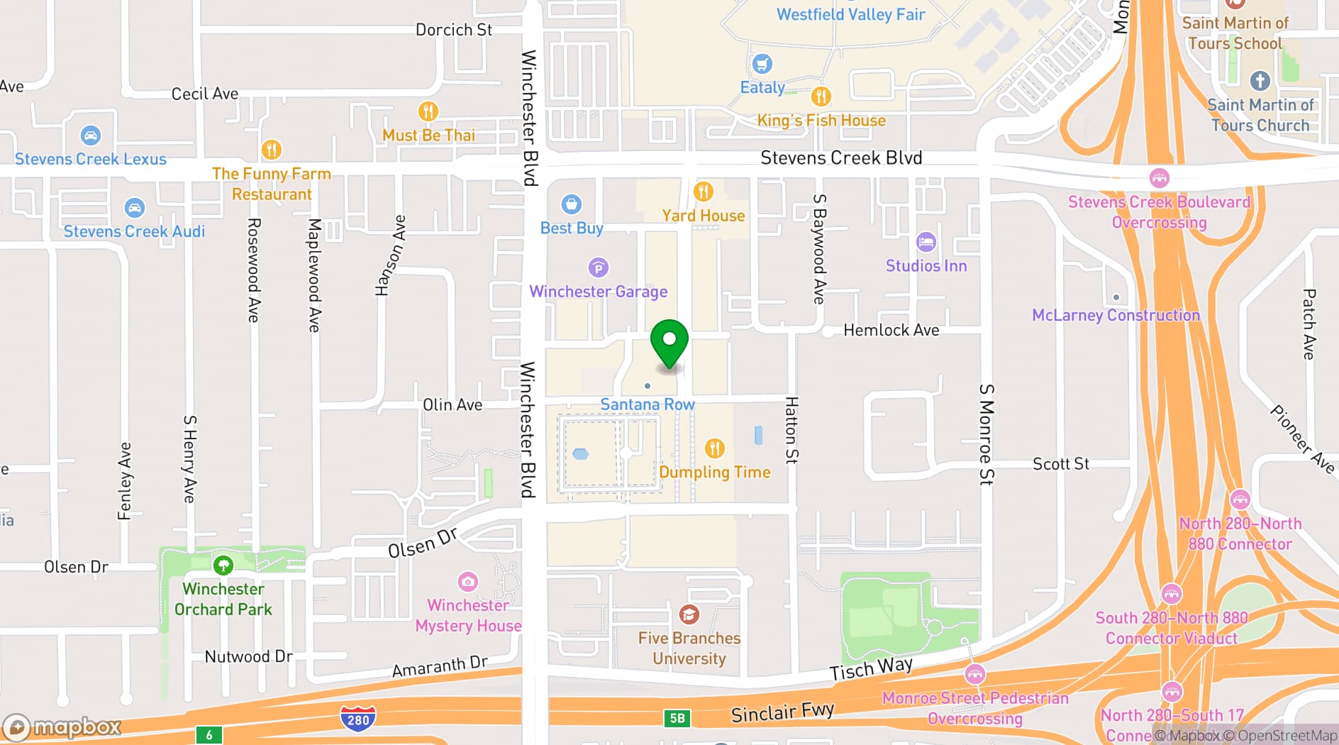 Map showing Hotel Valencia Santana Row