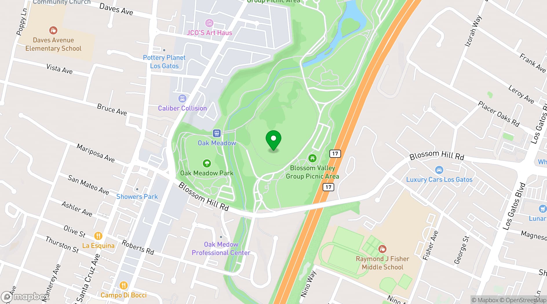 Map showing Vasona Lake County Park