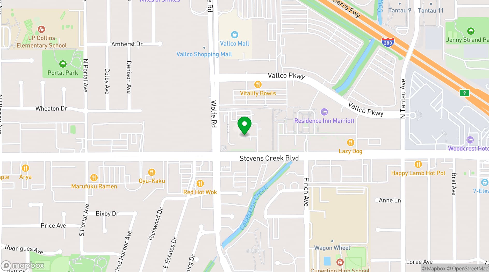 Map showing Pacific Workplaces Cupertino