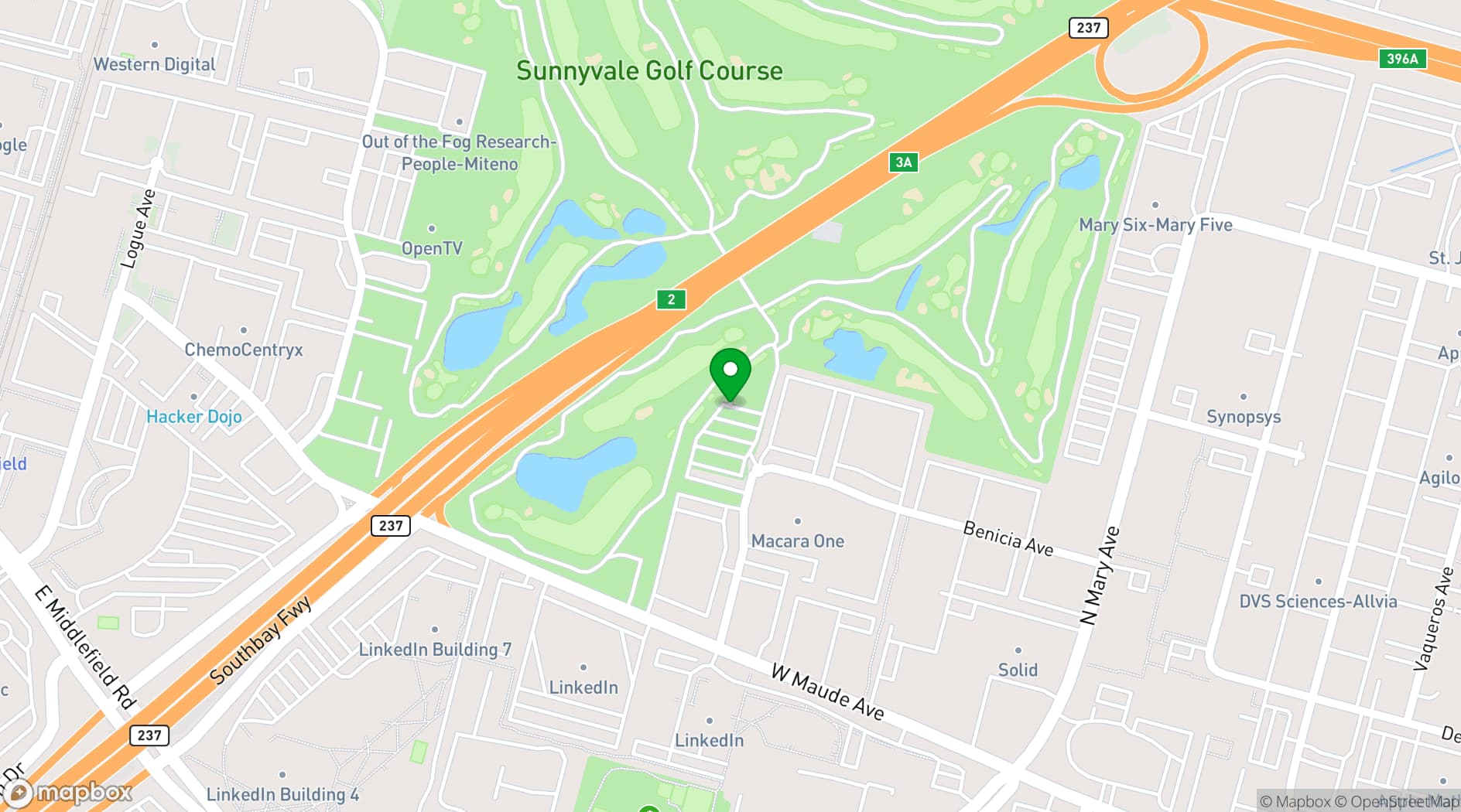 Map showing Sunnyvale Municipal Golf Course