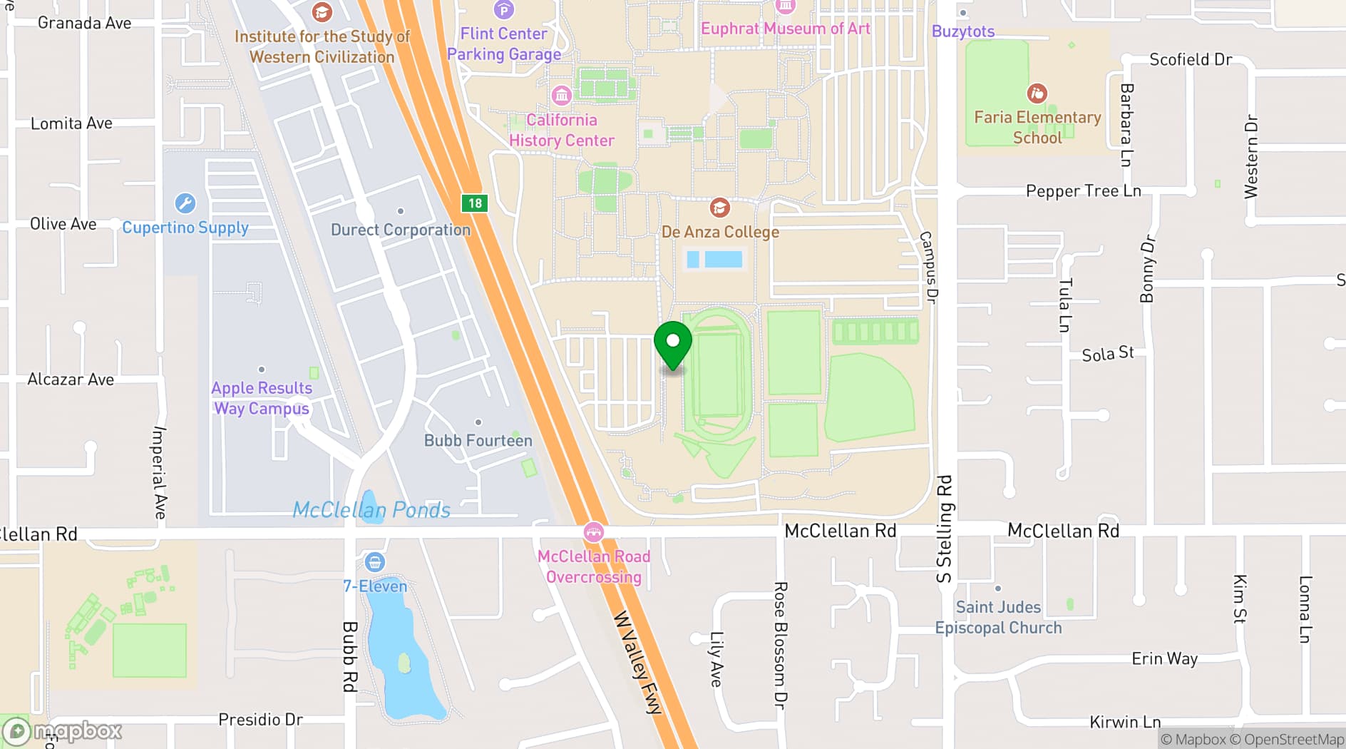 Map showing De Anza College