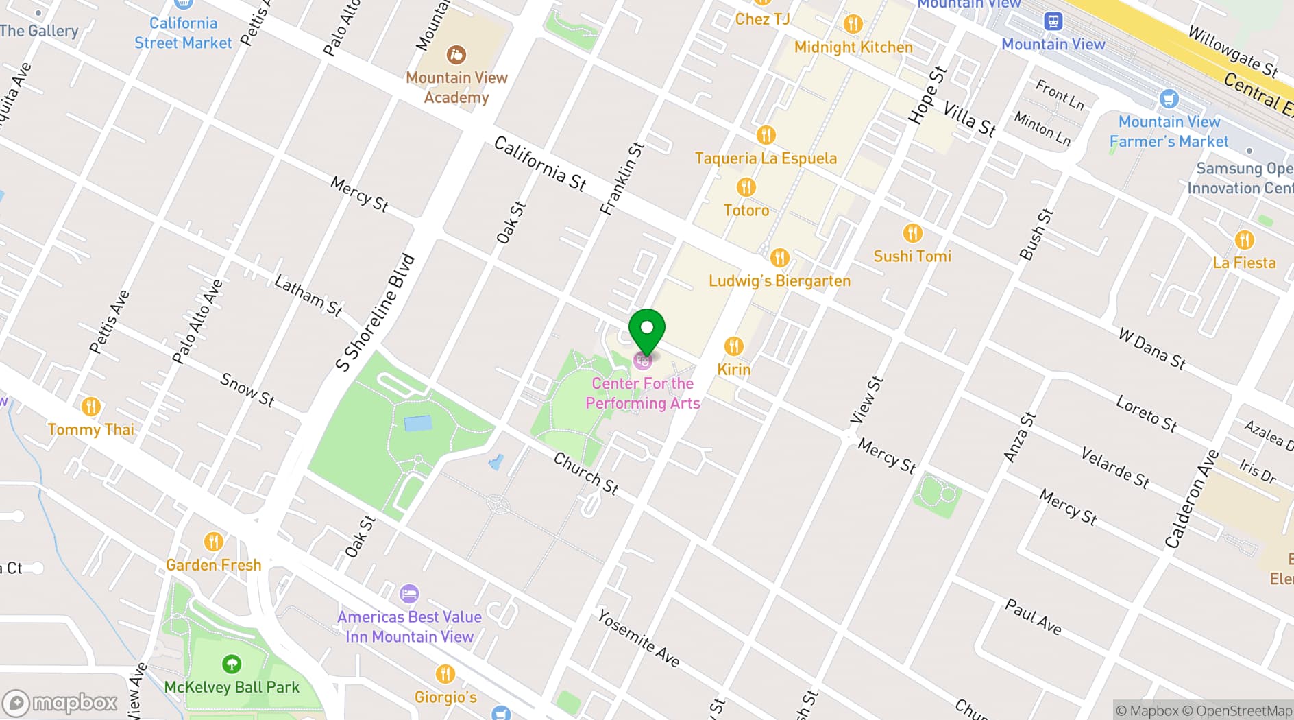 Map showing Mountain View Center for the Performing Arts