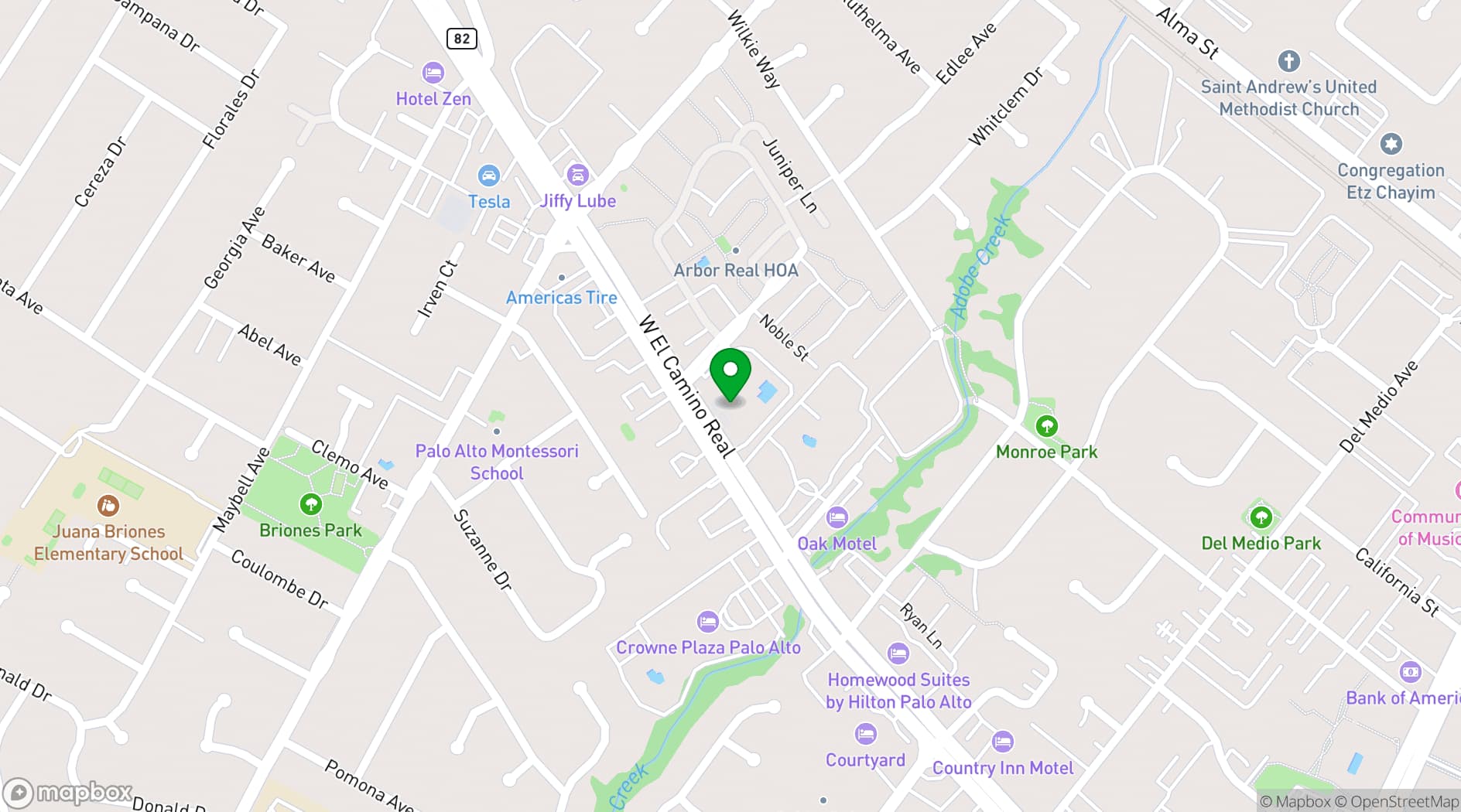 Map showing Palo Alto Event Center