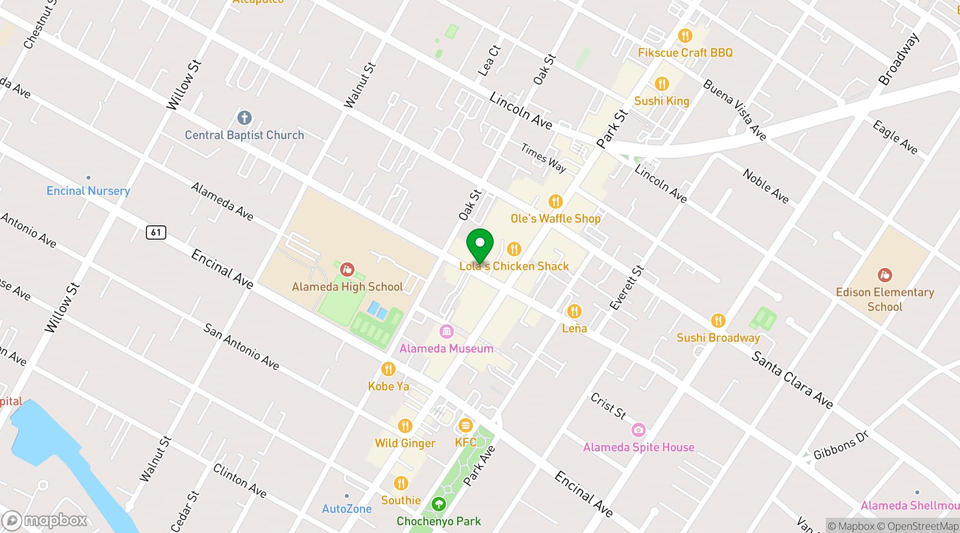 Map showing Alameda Theatre & Cineplex