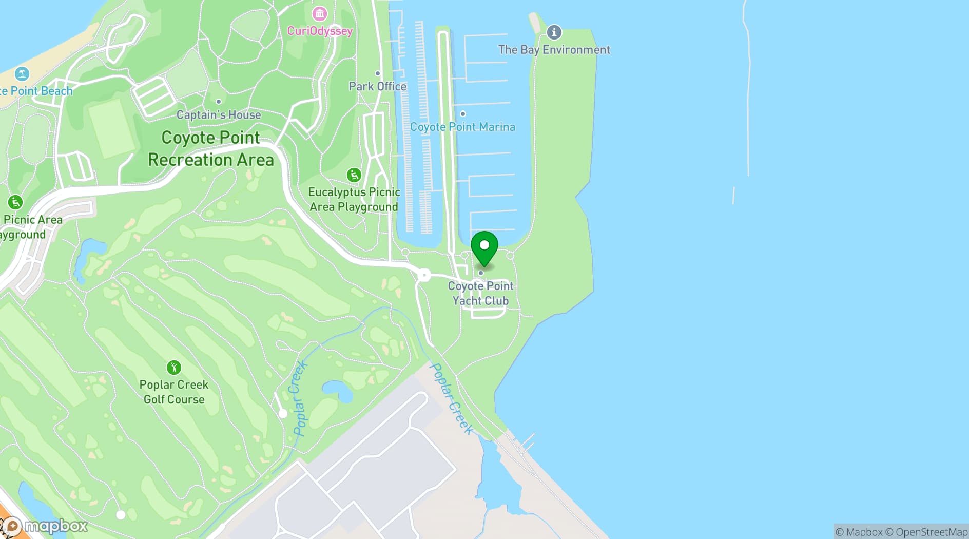 Map showing Coyote Point Yacht Club